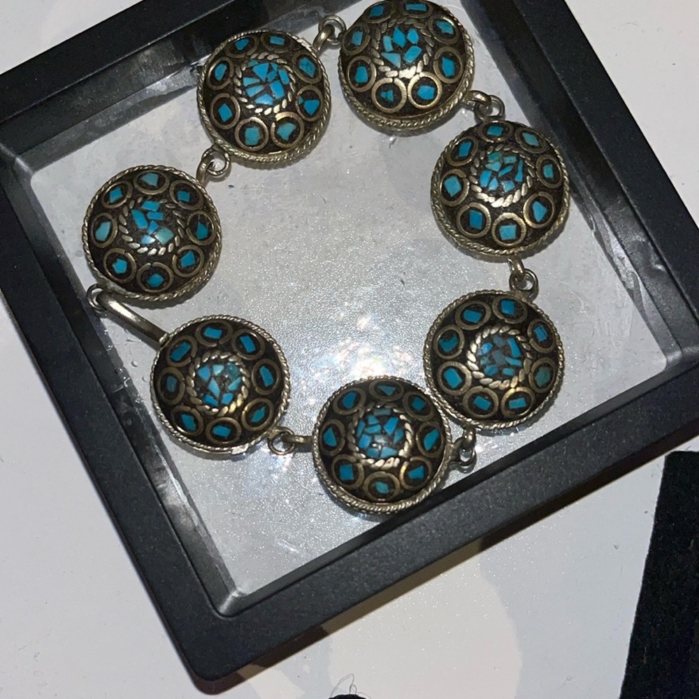 Turquoise and Silver Mosaic Bracelet